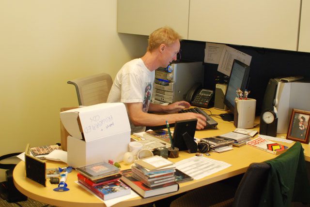 John Schaefer at his new and less messy desk